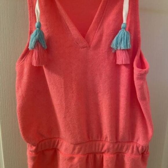Miken Mermaids Terry Hoodie Romper Cover Up Neon Pink Tassels Girls Size Medium - Picture 3 of 10